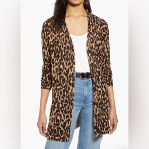 Halogen Leopard Print Cardigan - Tan and Black